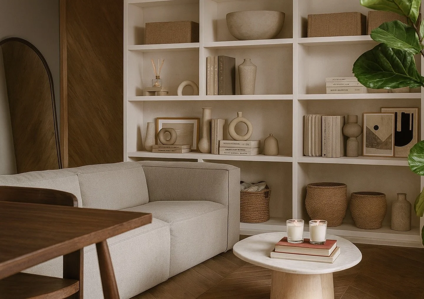 una fusi&oacute;n entre la calidez y sencillez del dise&ntilde;o escandinavo y la serenidad minimalista de la est&eacute;tica japonesa. 
espacios despejados, materiales naturales como la madera y el lino, una paleta neutra con toques c&aacute;lidos y