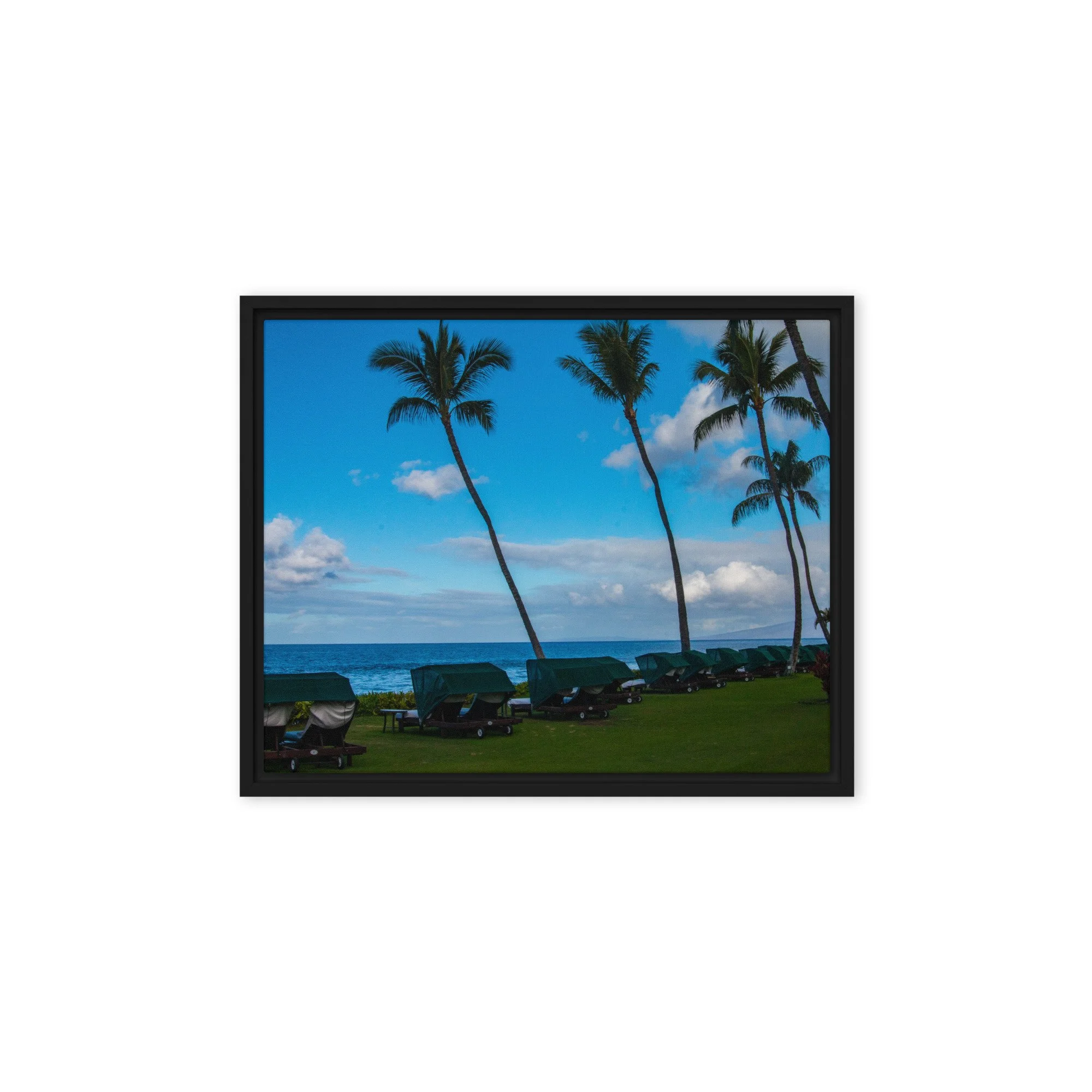 Kahana Falls 風景画 Kaanapali Maui Ocean View Cabanas – Framed Canvas Wall Art