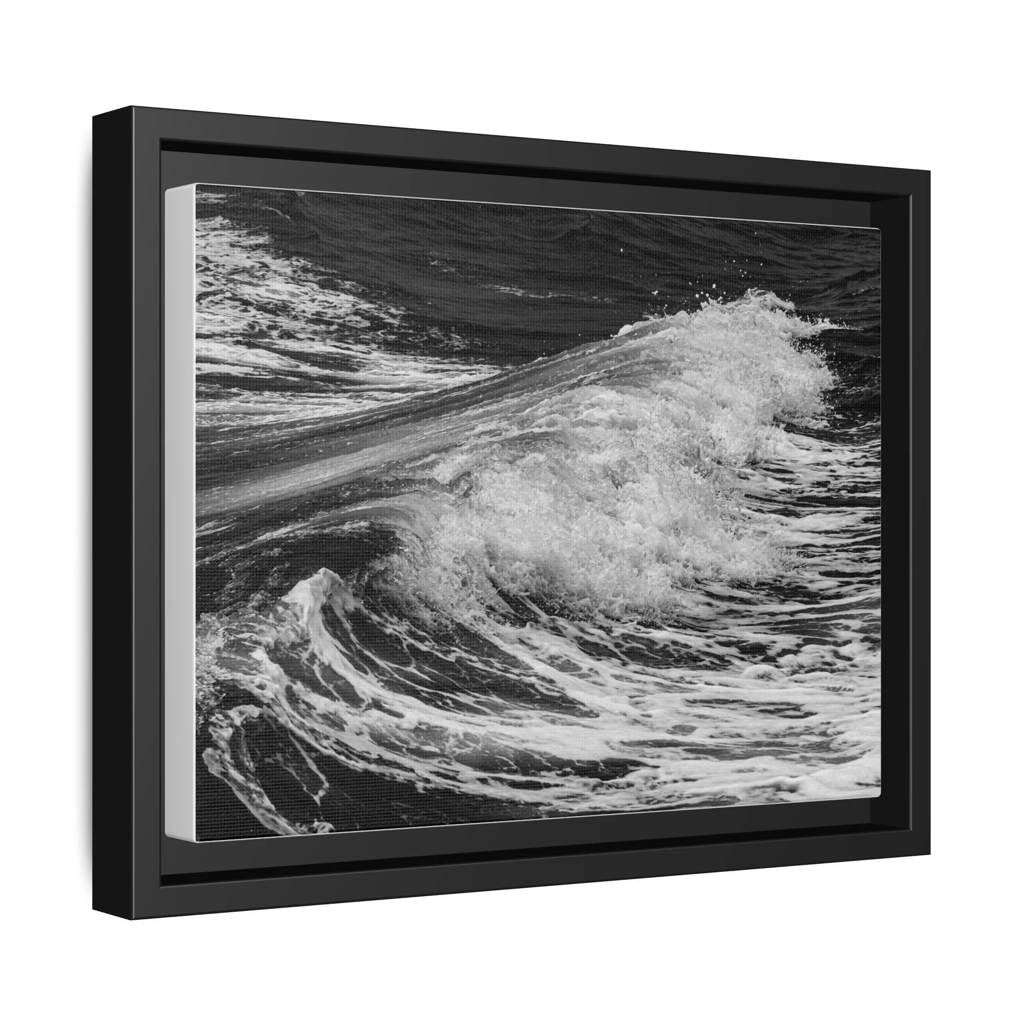 black and white Maui ocean wave wall art with detailed water texture, modern coastal decor for minimalist interior design