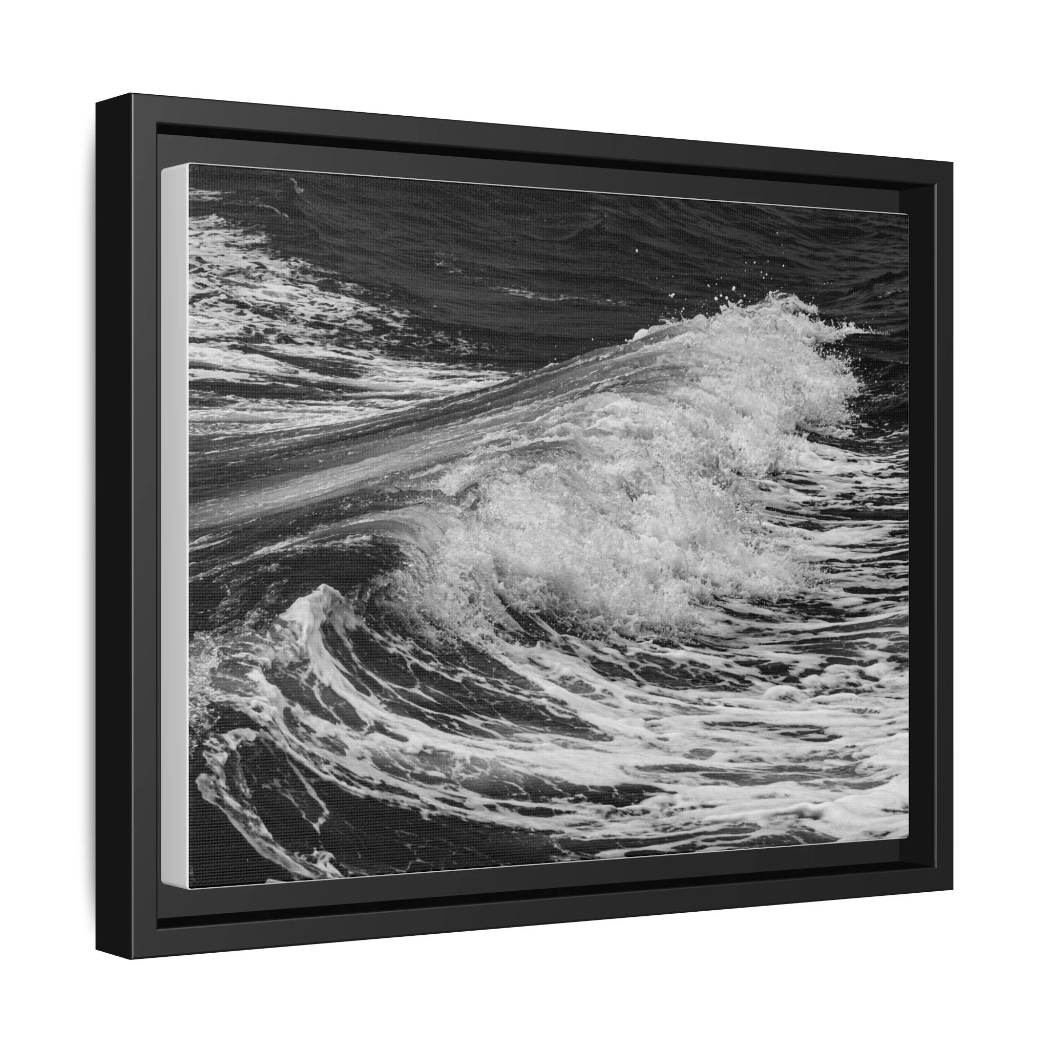 black and white Maui ocean wave wall art with detailed water texture, modern coastal decor for minimalist interior design