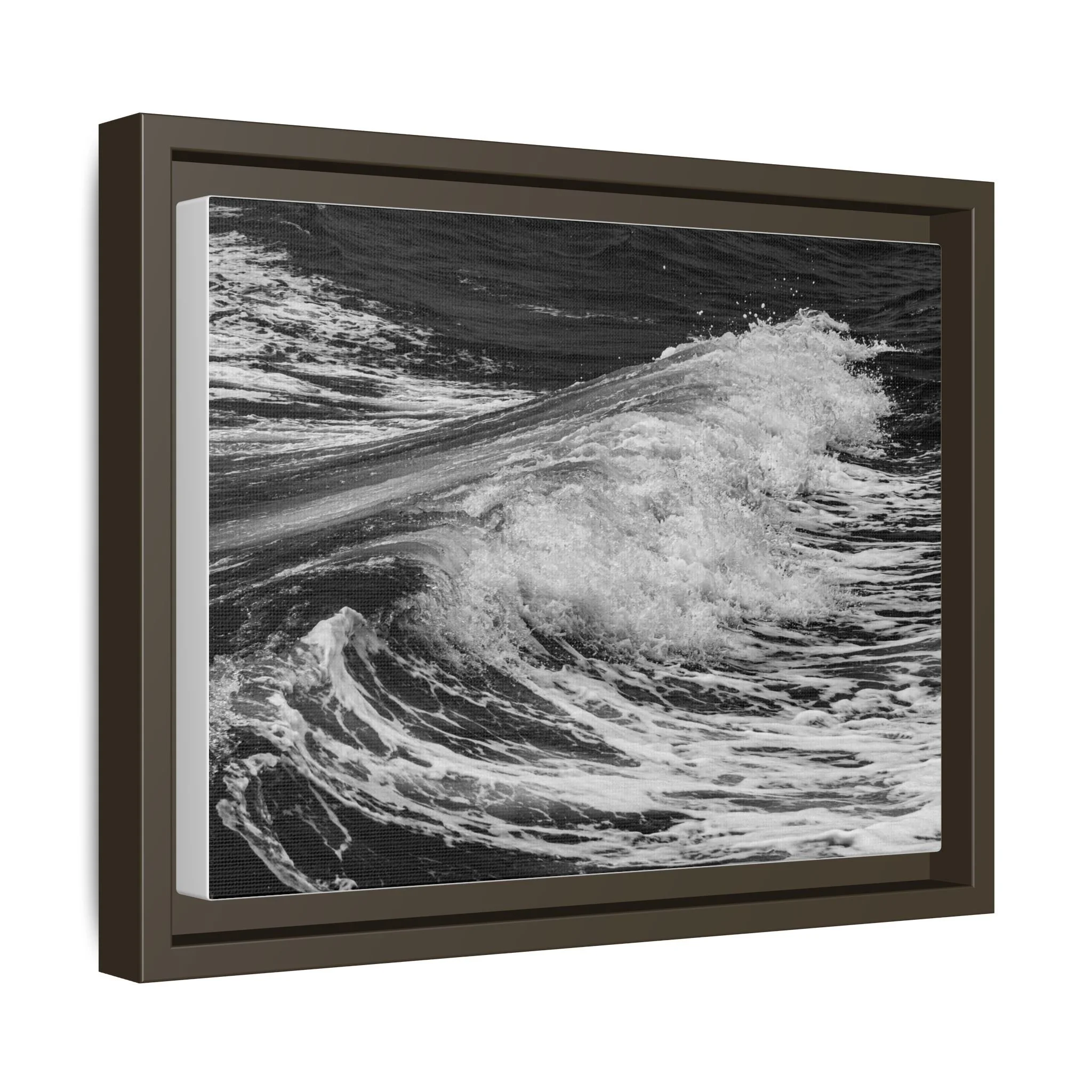 Black and white Maui wave photography printed on framed canvas wall art