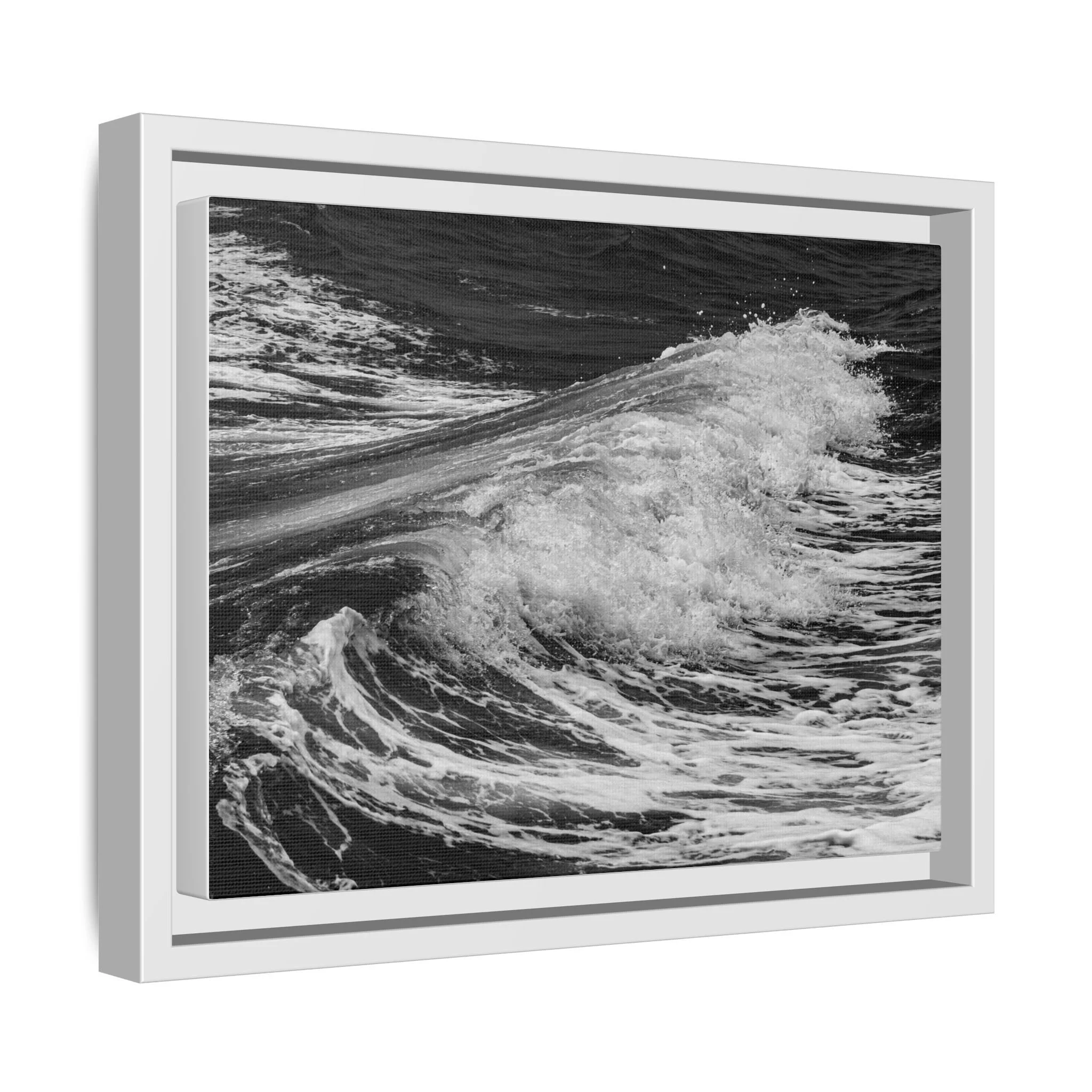 Minimalist framed canvas featuring monochrome ocean wave motion from Maui