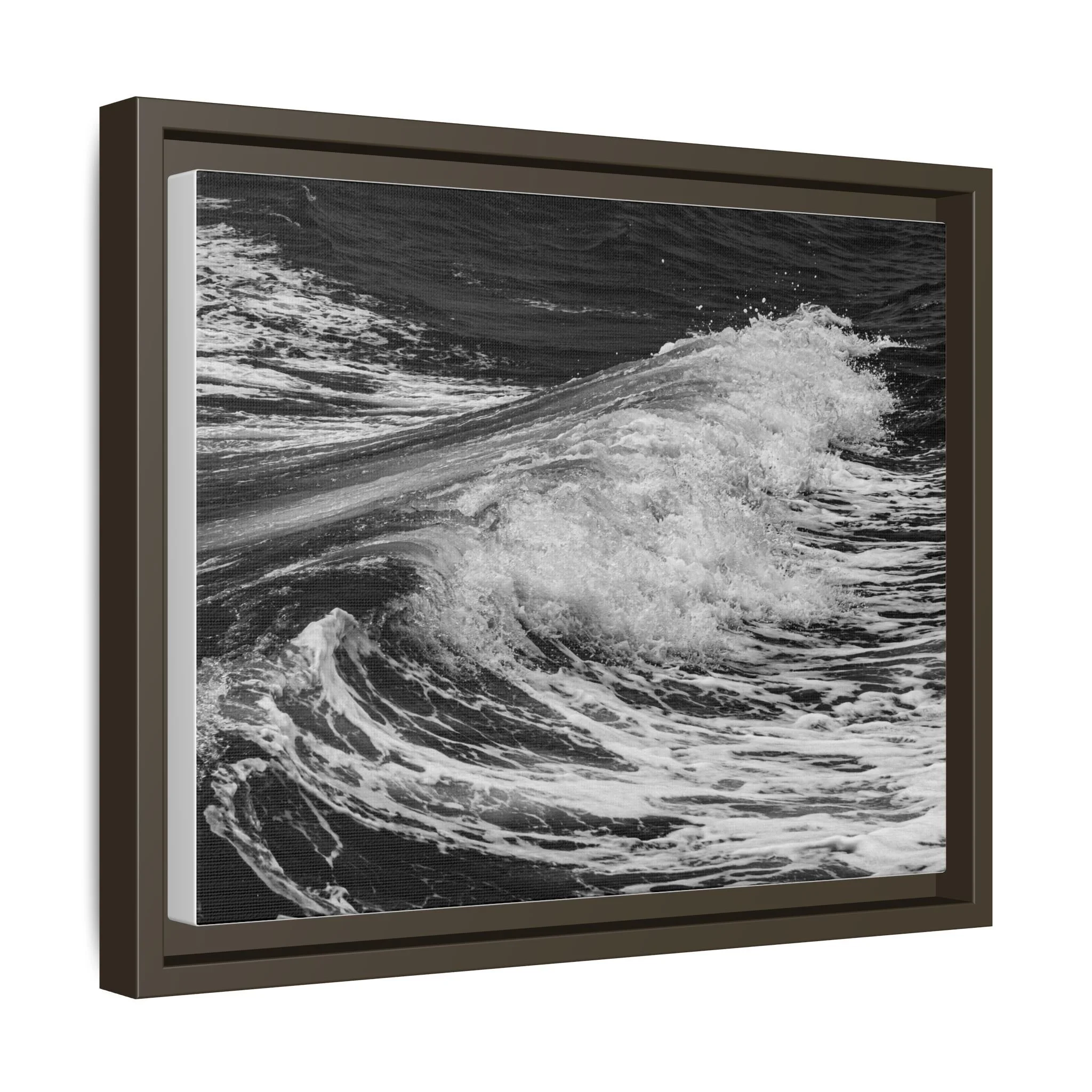 Black and white Maui wave photography printed on framed canvas wall art