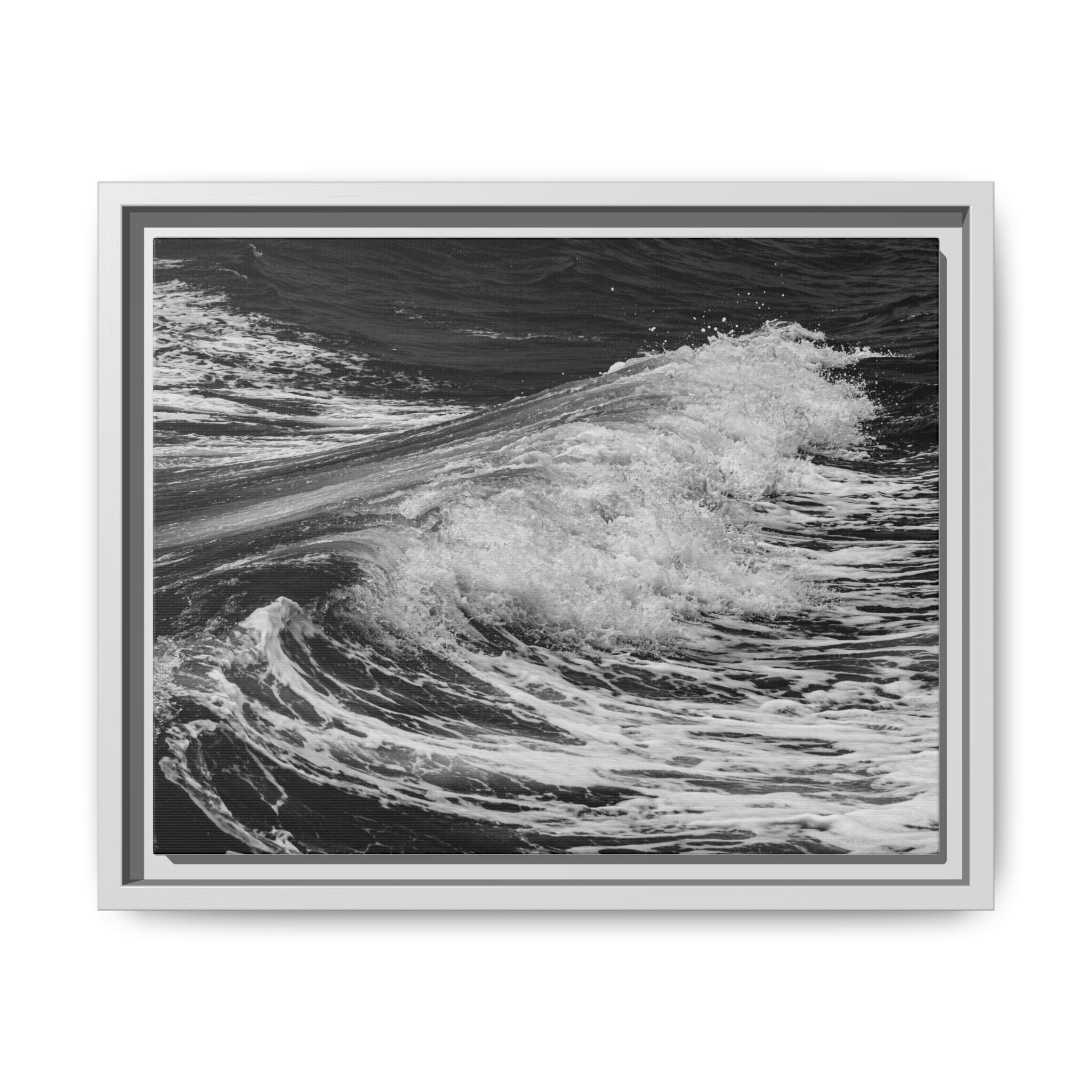 Minimalist framed canvas featuring monochrome ocean wave motion from Maui