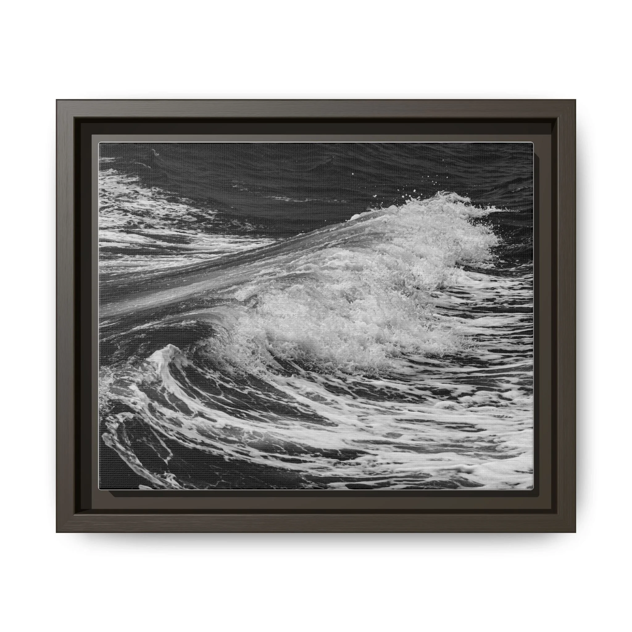 Minimalist framed canvas featuring monochrome ocean wave motion from Maui