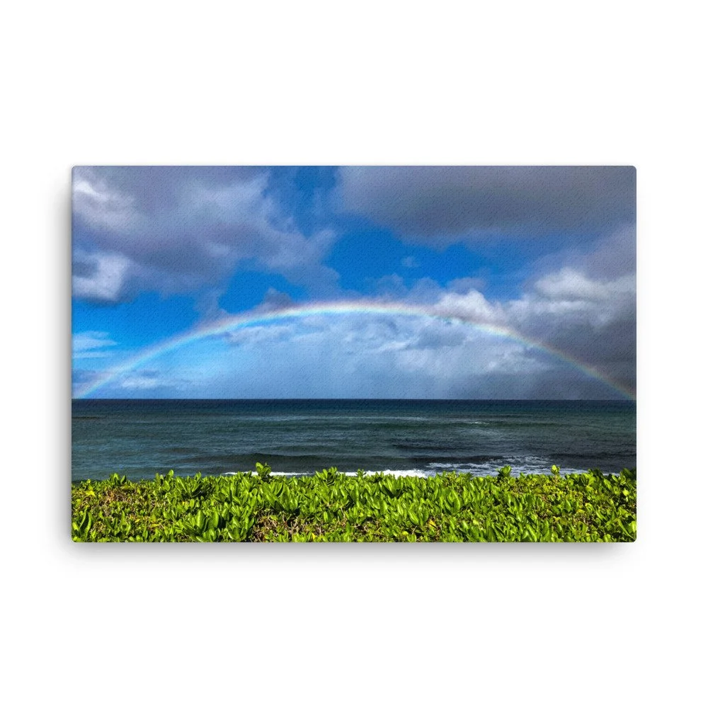 Kaʻanapali Rainbow Canvas Wall Art | Full Rainbow Over the Maui Coast — Original Maui Photography Decor