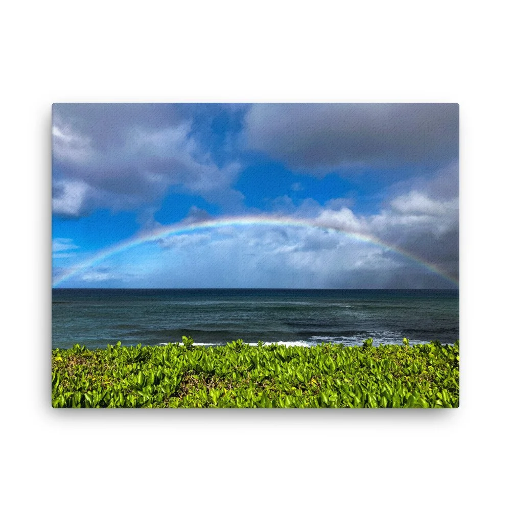 Kaʻanapali Rainbow Canvas Wall Art | Full Rainbow Over the Maui Coast — Original Maui Photography Decor