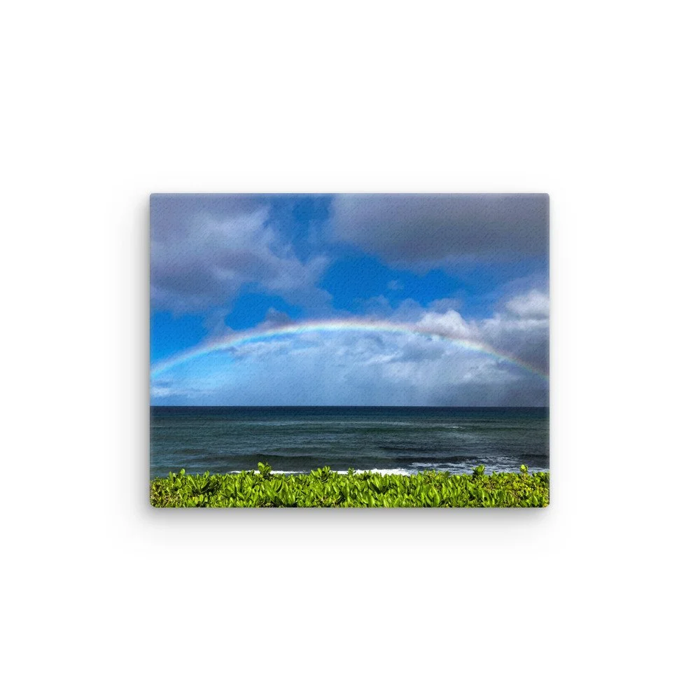 Kaʻanapali Rainbow Canvas Wall Art | Full Rainbow Over the Maui Coast — Original Maui Photography Decor
