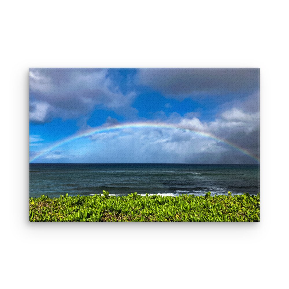 Kaʻanapali Rainbow Canvas Wall Art | Full Rainbow Over the Maui Coast — Original Maui Photography Decor