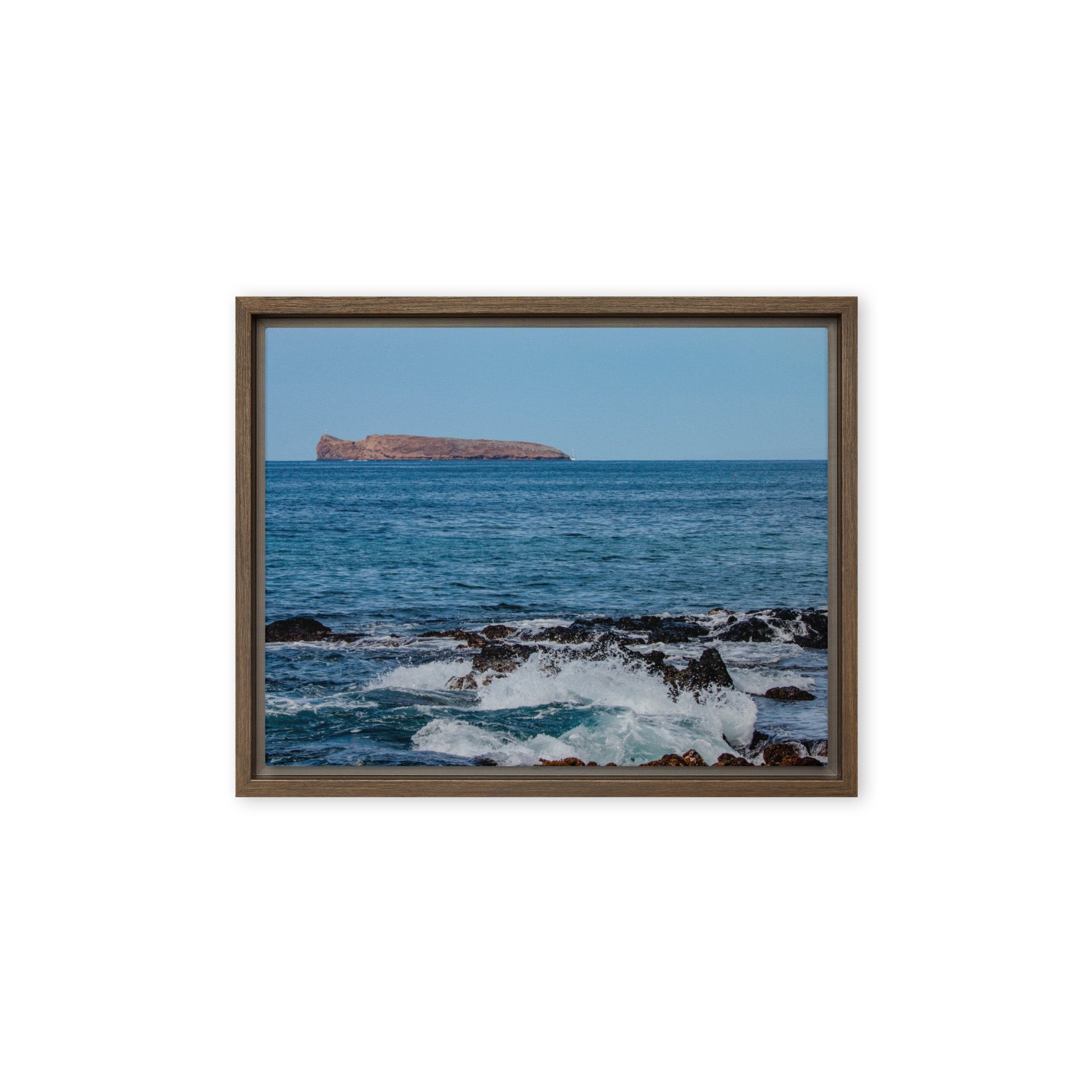modern Hawaii coastal wall decor showing the Makena shoreline and offshore island views captured in Maui