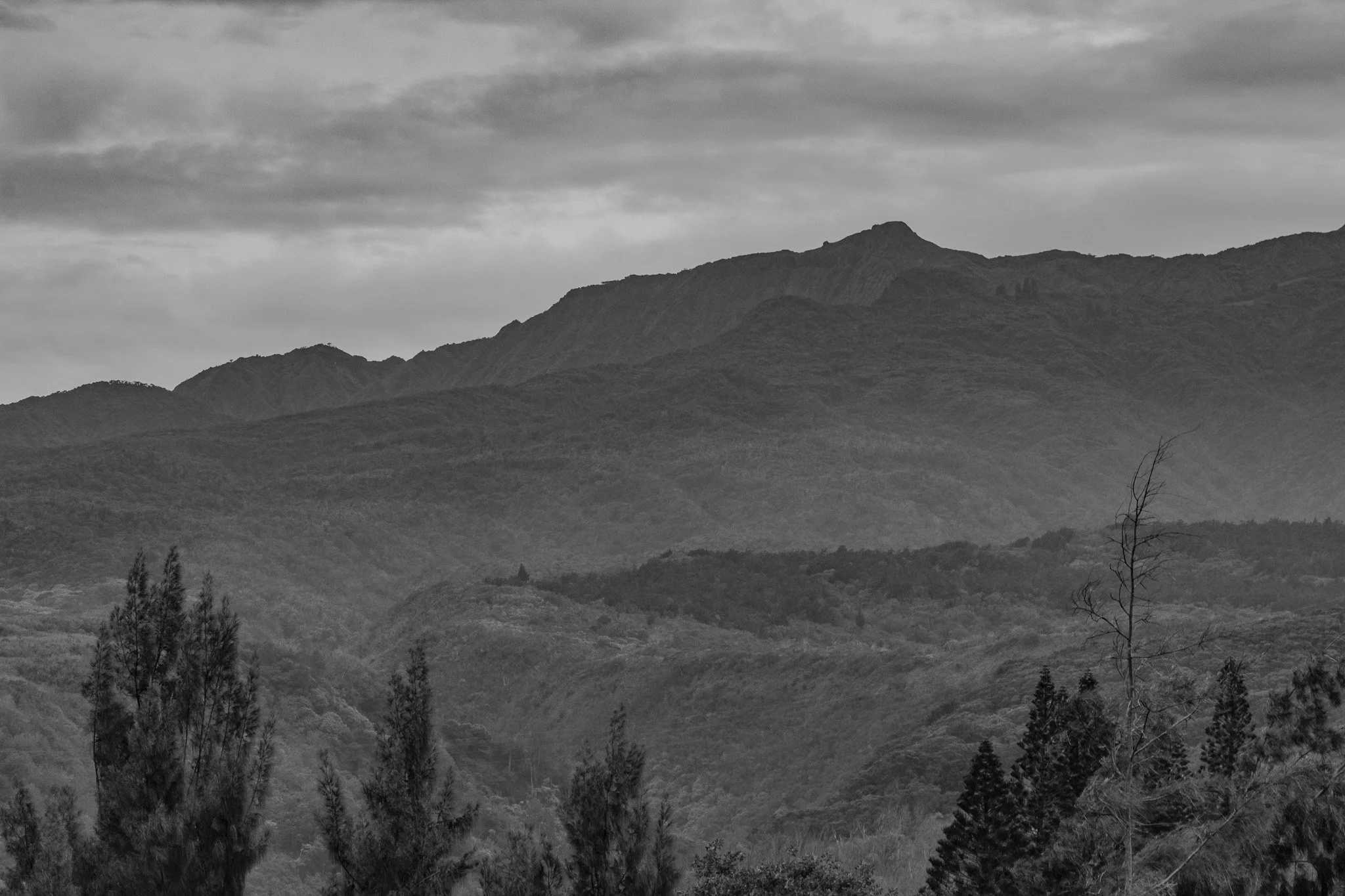 Rugged ridges of the West Maui Mountains rising above the northwest coastline near Nakalele Point on Maui