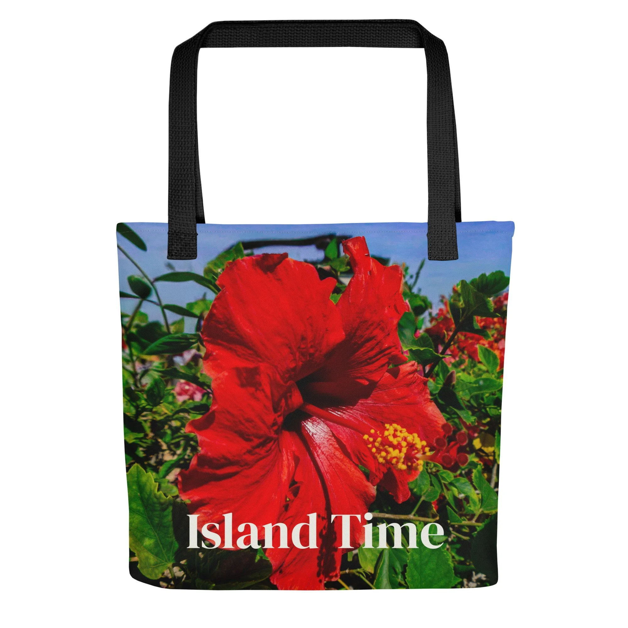 Island Time Red Hibiscus Beach Bag
