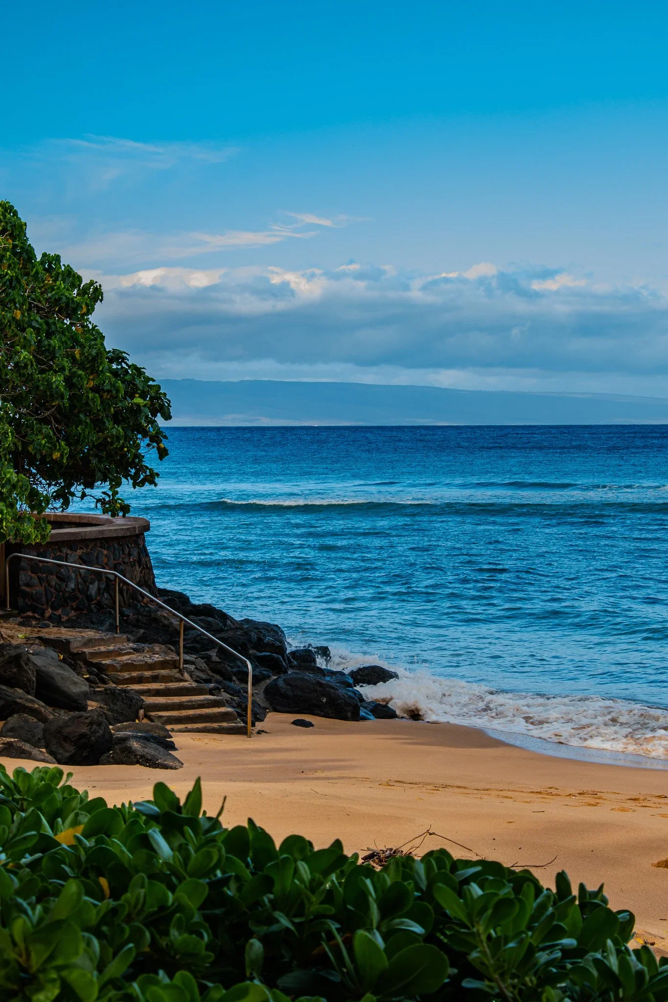 Kāʻanapali Maui wall art featuring beach access steps near Honokōwai leading to the ocean shoreline, ideal for coastal home decor and tropical interiors