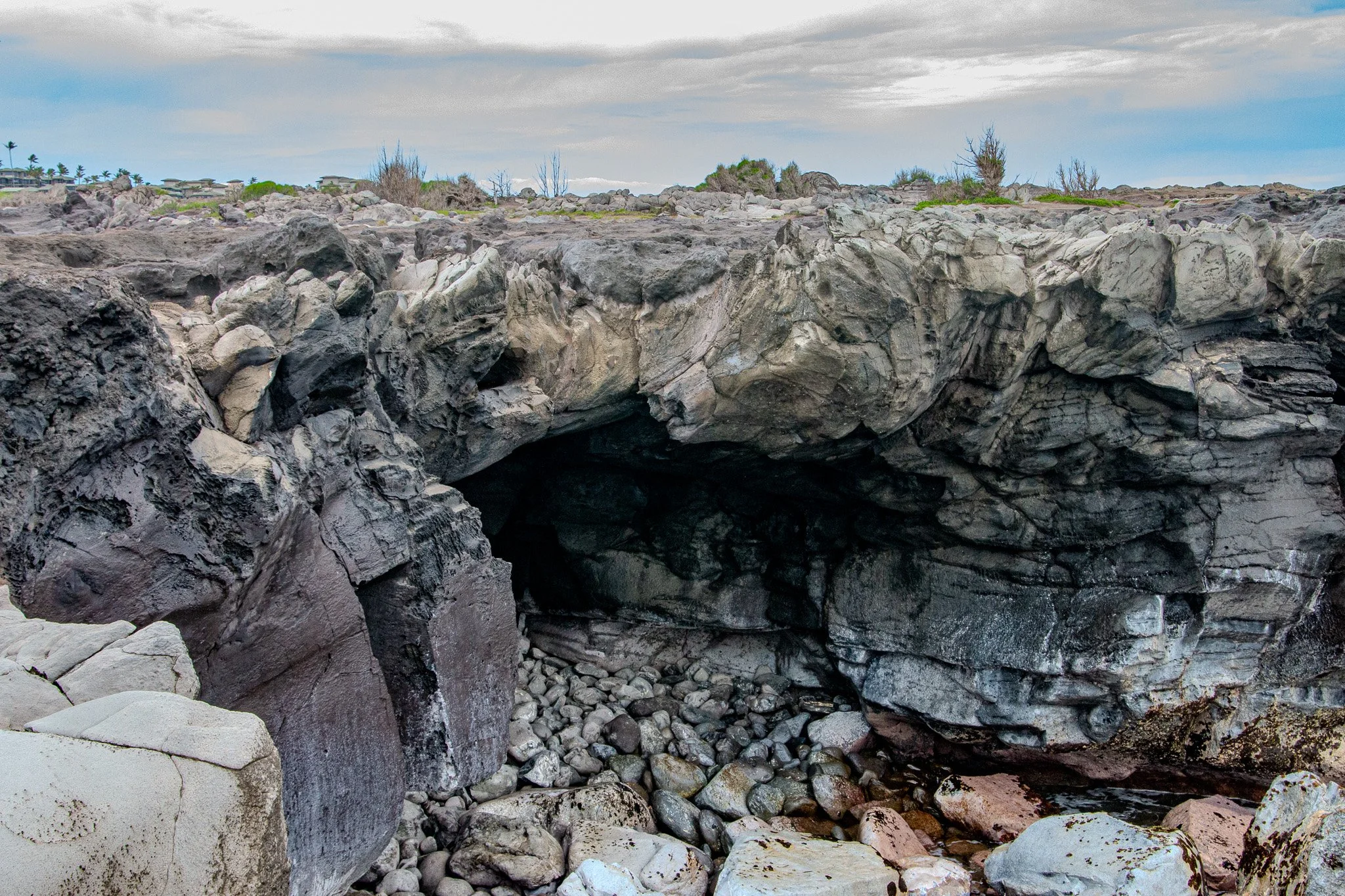 Lava cavern formation at Dragon’s Teeth Kapalua on Maui's volcanic coastline