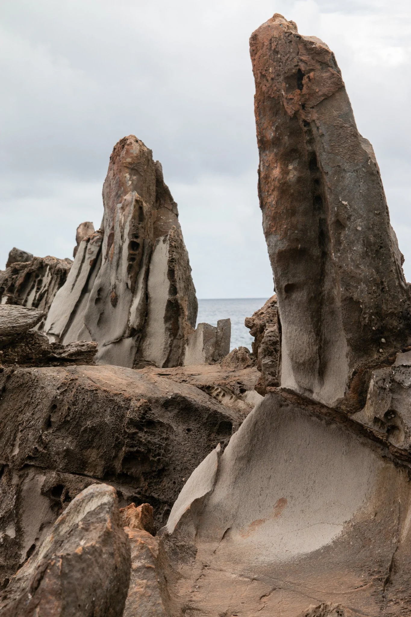 Weathered lava blades tilt toward the ocean at Dragon’s Teeth in Kapalua, where wind and waves from the Pailolo Channel continue to sculpt the volcanic rock.