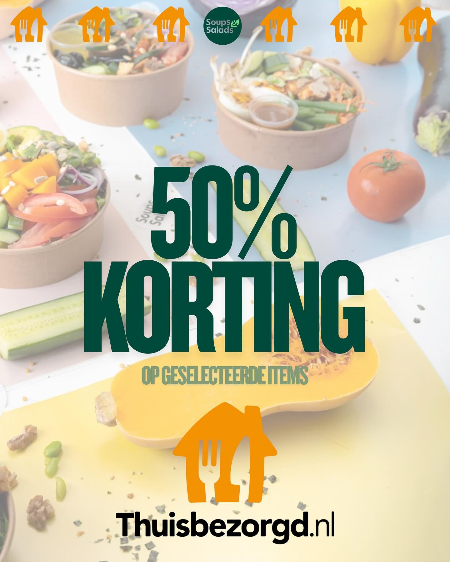 🛍️ Deze week 50% korting op geselecteerde producten op thuisbezorgd.nl

Bestel je lunch of diner en geniet van een verse en gezonde maaltijd! 

#thuisbezorgdnl #korting #soupsandsalads