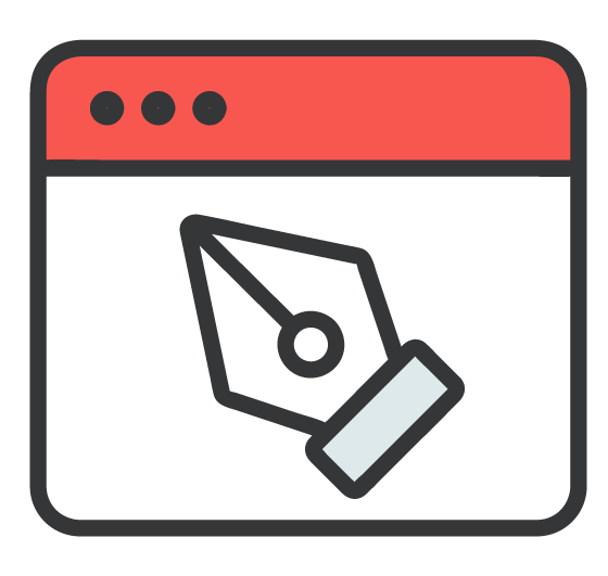 Icon of a web browser window with a pen tool icon inside, indicating digital design or editing.