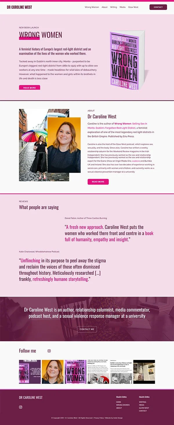 Screenshot of the homepage for Dr Caroline West's website