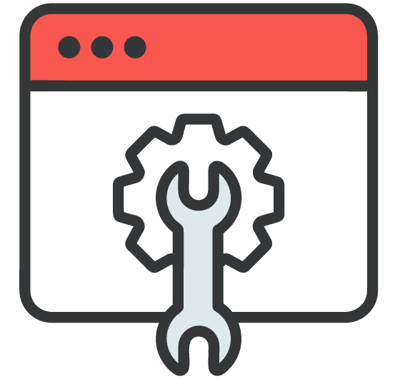 Icon of a web browser window with a gear and wrench icon indicating settings or configuration