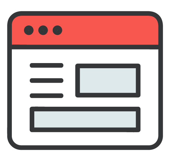 Simplified illustration of a web browser window with a red header and black outline, containing placeholder text and two large input fields.