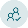 Transparent teal-colored circle with two people icons overlaid