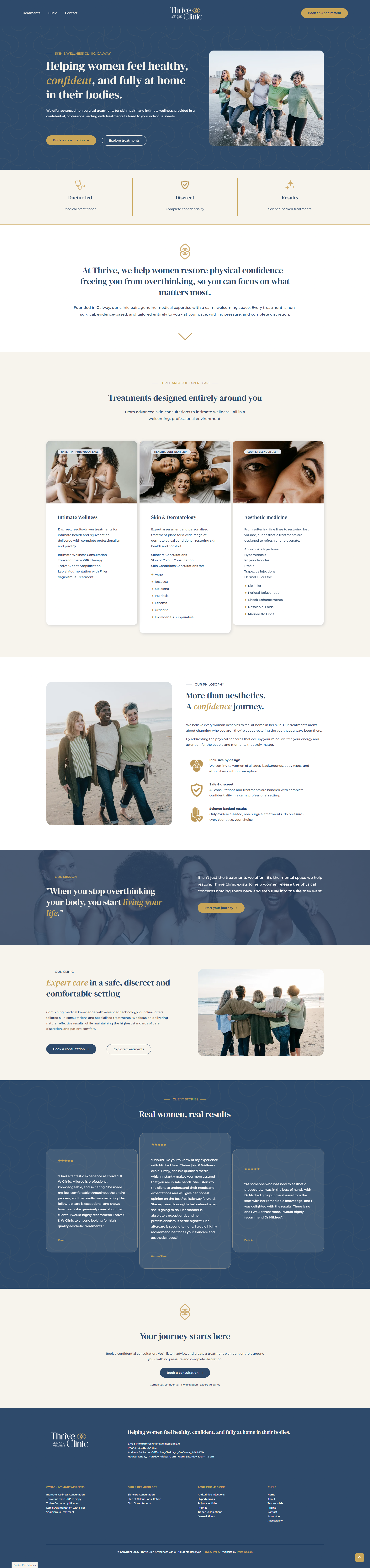 A screenshot of the homepage for Thrive Skin & Wellness Clinic