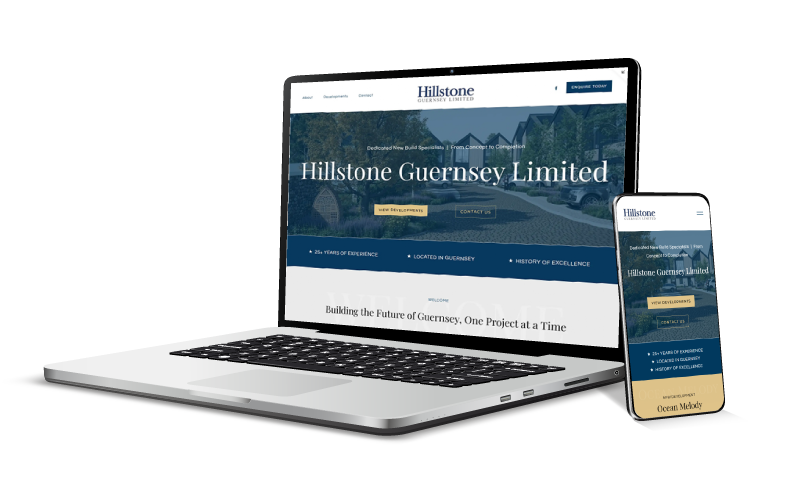 Laptop & mobile phone displaying a website for Hillstone Limited
