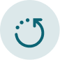 Transparent teal-colored circle with acurved arrow icon overlaid