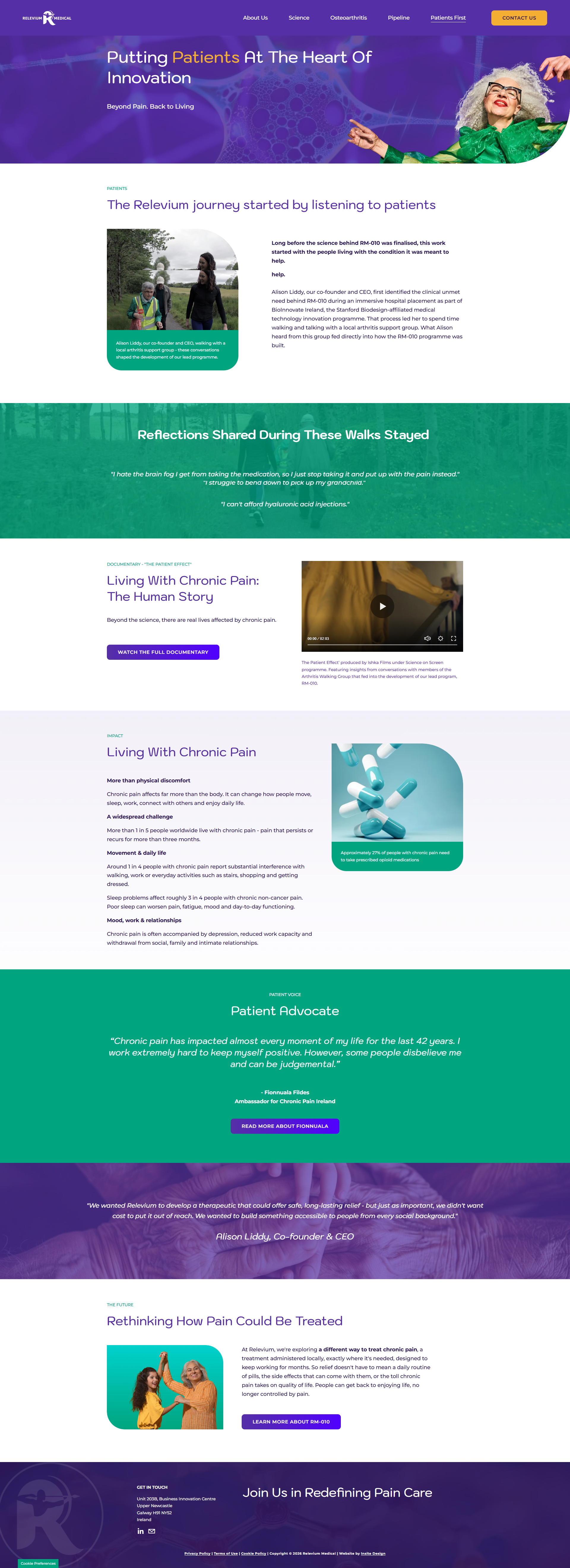 A screenshot of the Patient's Page for Relevium Medical's website