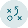 Transparent teal-colored circle with crosses and a cirlce with an arrow icons overlaid