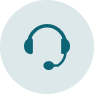 Transparent teal-coloured circle with a headphone icon overlaid