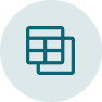 Transparent teal-colored circle with two square icons overlaid