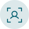 Transparent teal-colored circle with a person in square icon overlaid