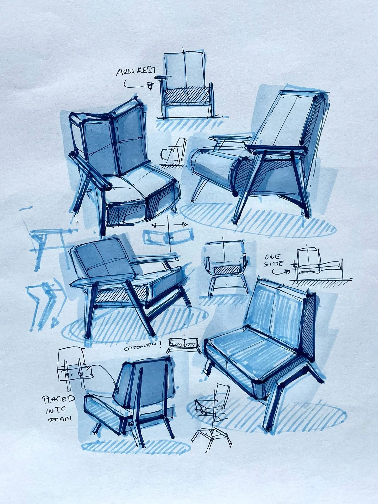&ldquo;Chair&rdquo; sketches for #productober2025 with blue markers and pens only. 💙

#productober #productober2025daytwo #productober2024 #productober2023 #productoberchair #chair #design #sketch