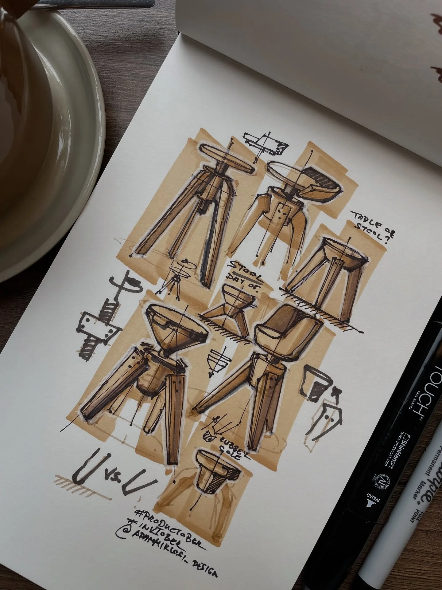 🇻🇳☕️Day 5 of @productober_ sketching stools while enjoying coffee at one of my favorite spots, Cāph&ecirc; @caphe.hainambudapest . Shoutout to the beautiful @anettsafran mugs&hellip; and I promise, the matchy-matchy tones were not intentional again