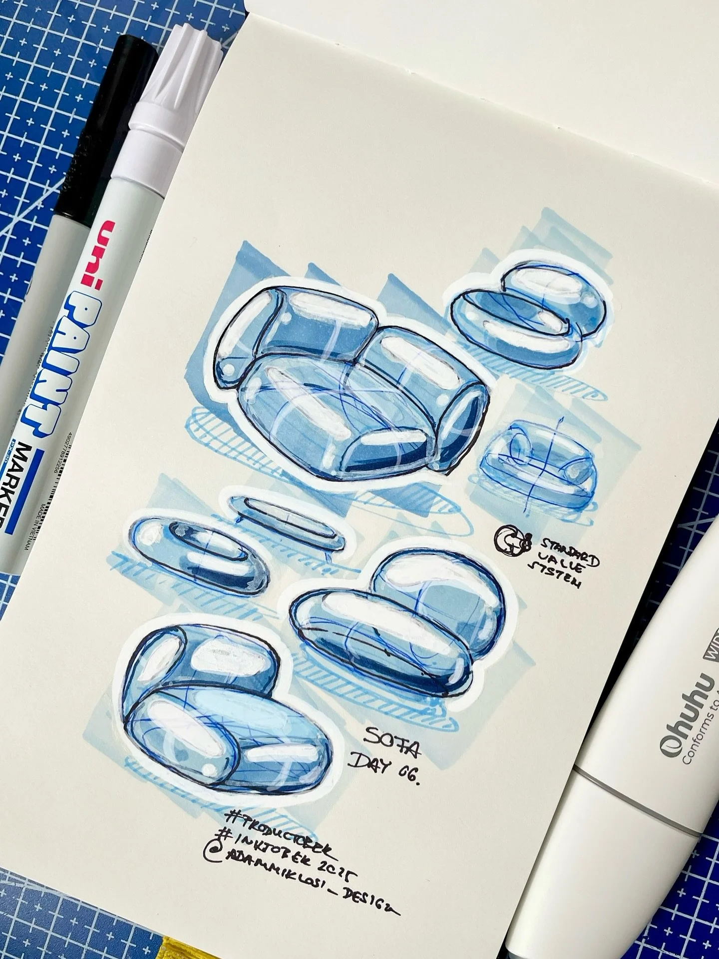 Day 6 of @productober_ and today&rsquo;s topic was sofa, so I sketched a few fun inflatable concepts. Definitely feeling the retro air-lounge vibes.
The only thing I dont like is my white marker&hellip; it doesnt cover :( any recommendations for a go