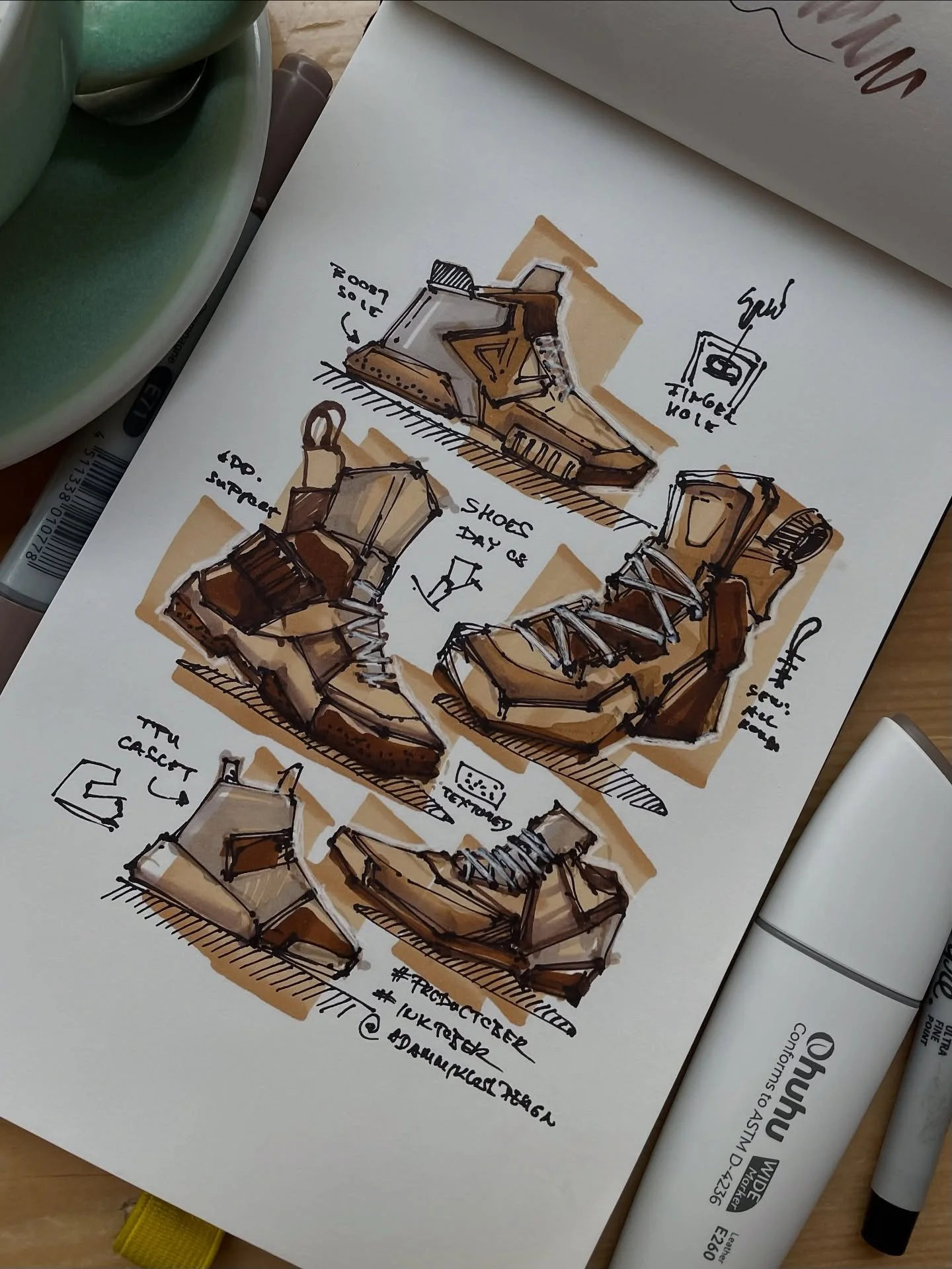 😱 I ALMOST SKIPPED LEG DAY! 
Day 8 of @productober_ shoes! Explored some chunky, techy hiking sneaker hybrids today. Playing with layered soles, angular panels, and that rugged utility vibe.

#productober #inktober #inktober2025 #designsketching #in