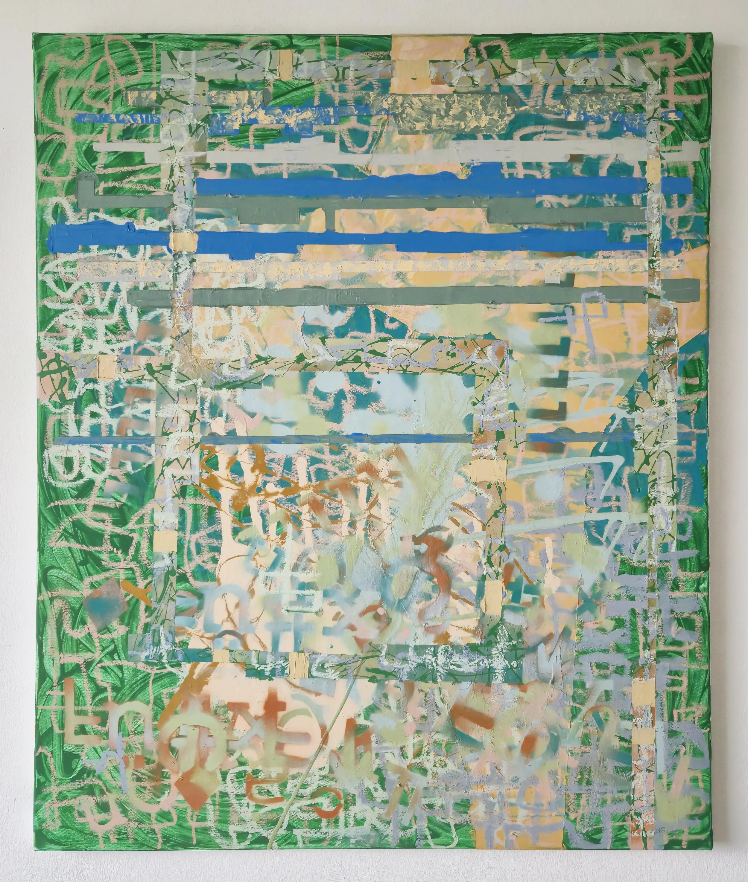 geometry of mind's intent 2, (conStructure series), 2025, Oil paint/oil pastel/acryl paint/paint spray on canvas, 80 x 100 cm
Price: 3200 €