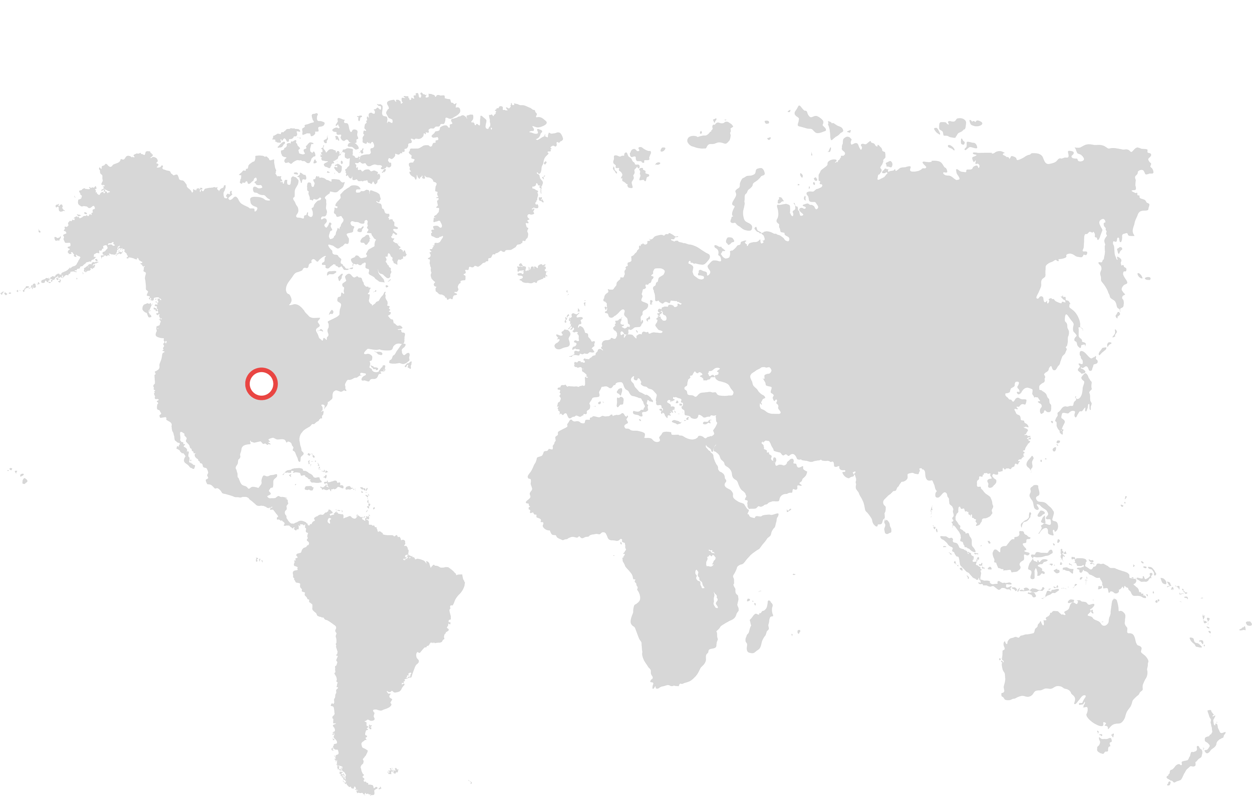 World map highlighting the United States with a red and white circle.