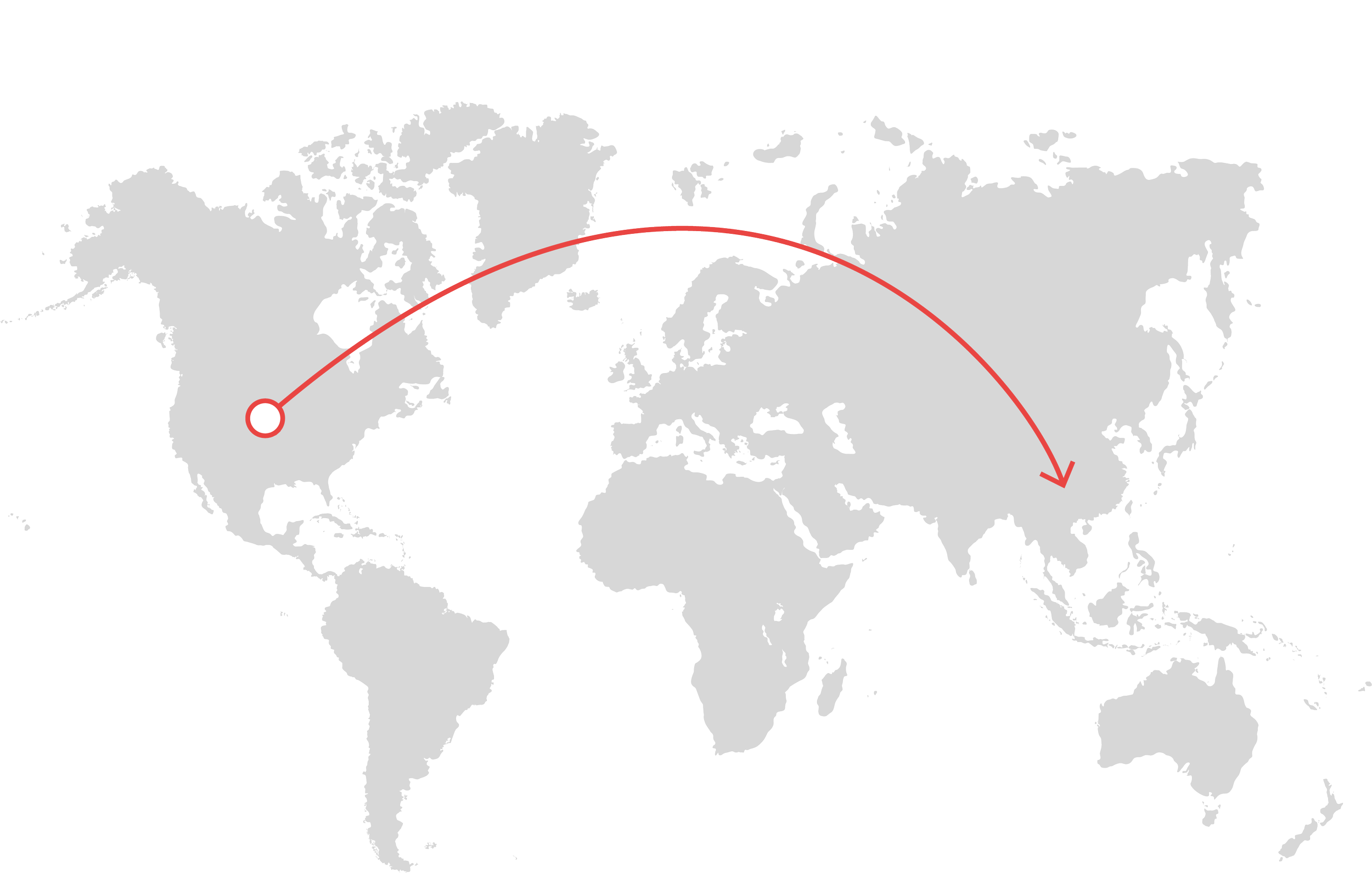 World map with a red arrow from the United States to China