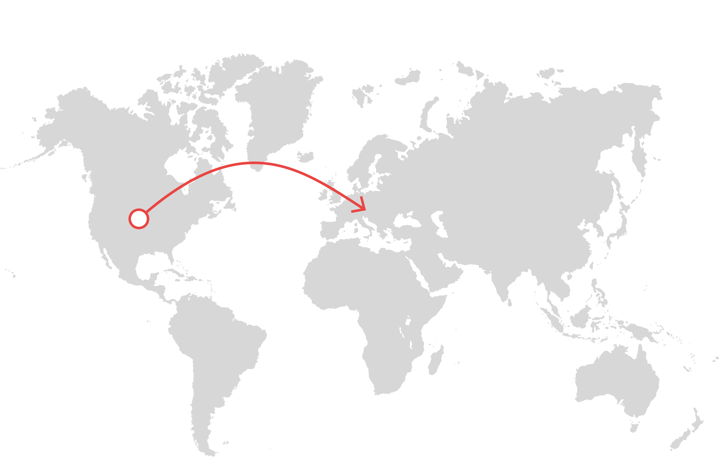World map highlighting a route from a location in South America to Greece in Europe.