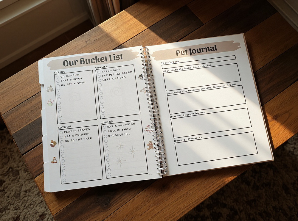 Journal and memory pages in the Pet Mom Planner