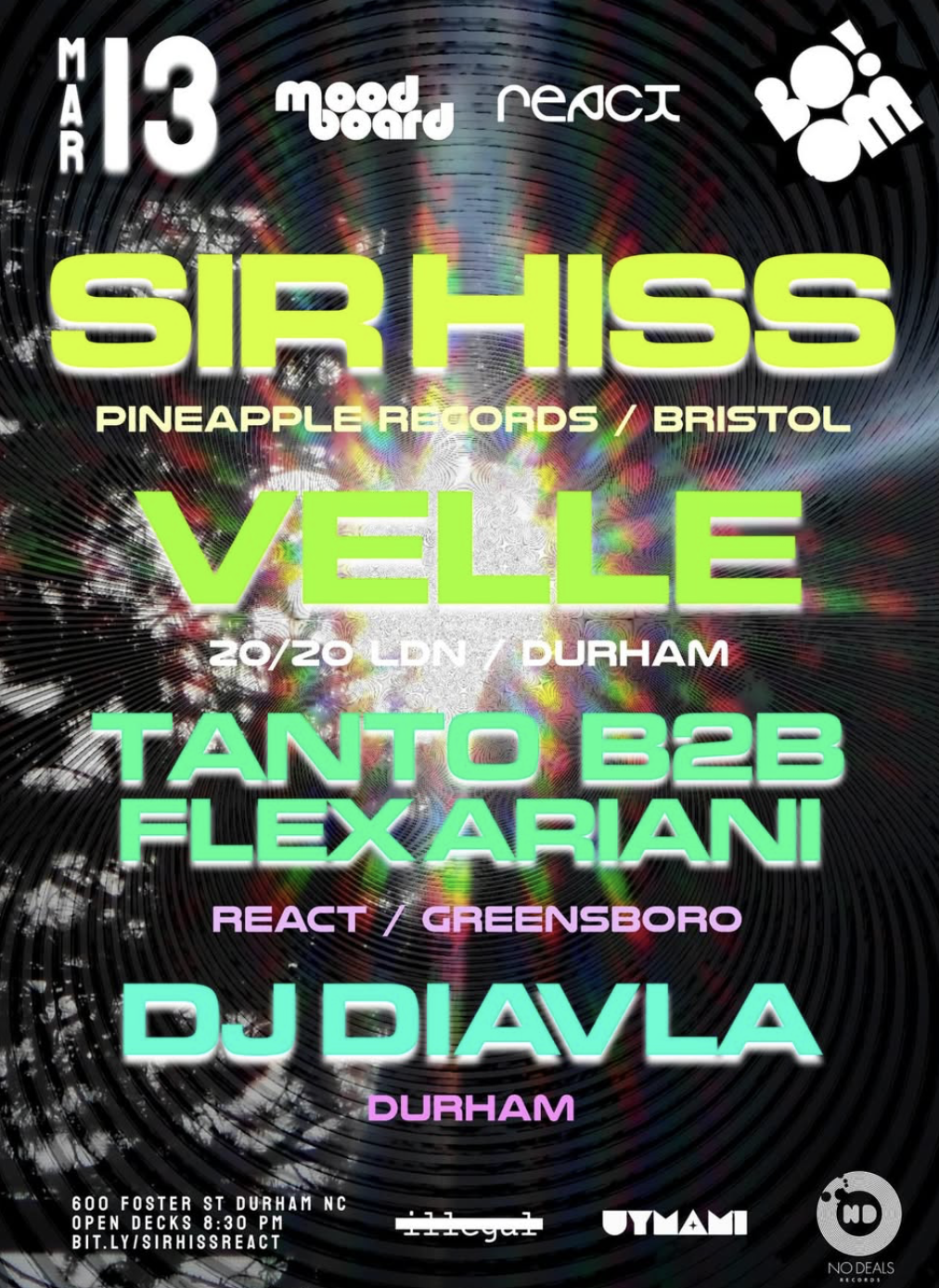 moodboard x react present sir hiss, velle, tanto b2b flex ariani, dj dial