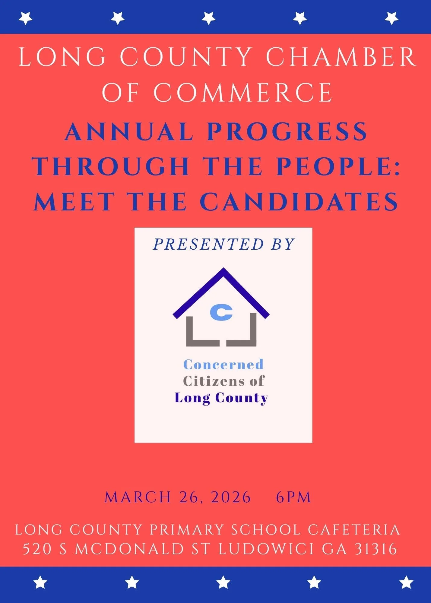 Support Amanda this evening at Annual Progress Through the People: Meet the Candidates, 6 p.m. in the Long County Primary School Cafeteria. Wear your Amanda for Georgia merchandise!
