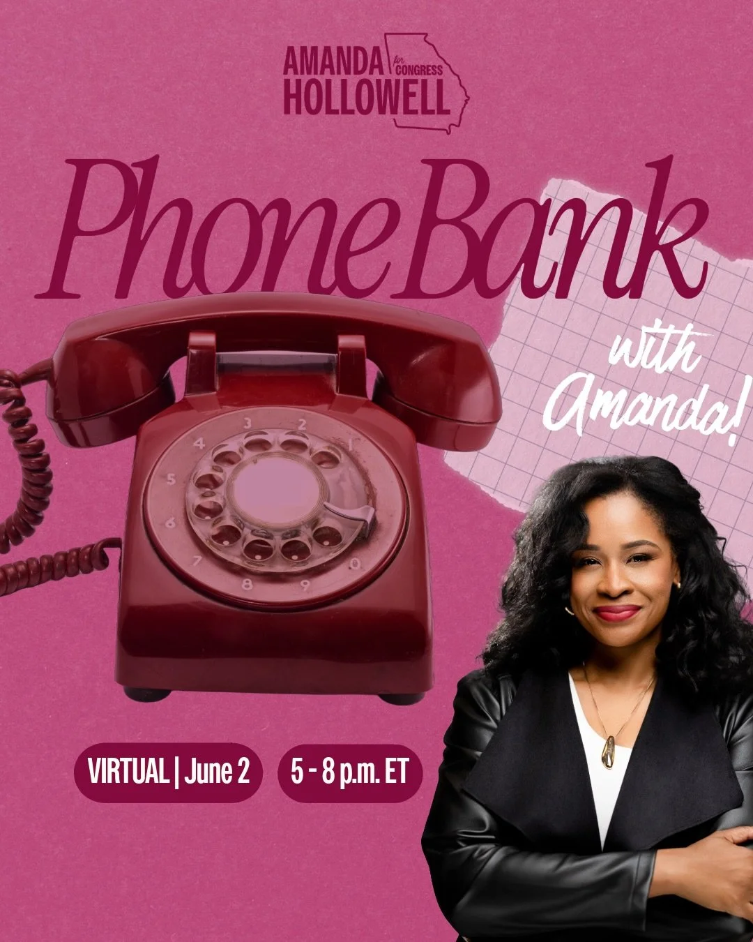JOIN ME tomorrow night as I reach voters across 🍑&rsquo;s First Congressional District &mdash;

Let&rsquo;s phone bank together at 5 p.m.
📋 https://www.mobilize.us/amandaforga/event/959664/

And at 7 p.m., I will be joining Savannah Black Women Win