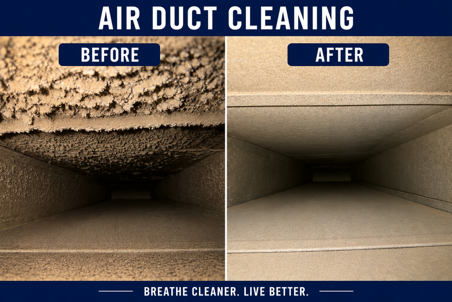 Before and after from a residential air duct cleaning 