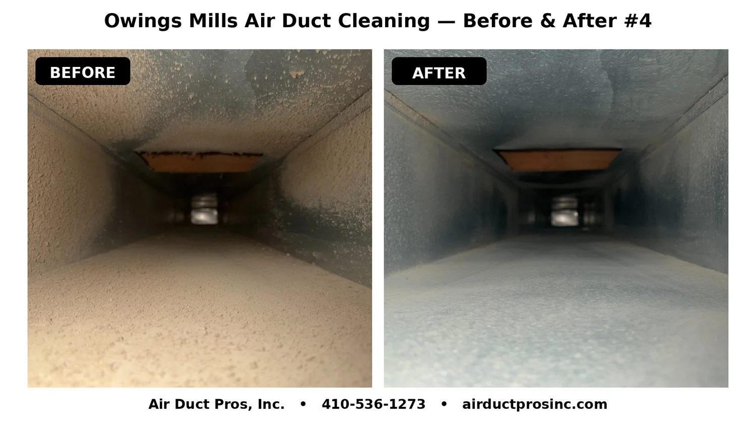 Before and after duct cleaning in Owings Mills Maryland