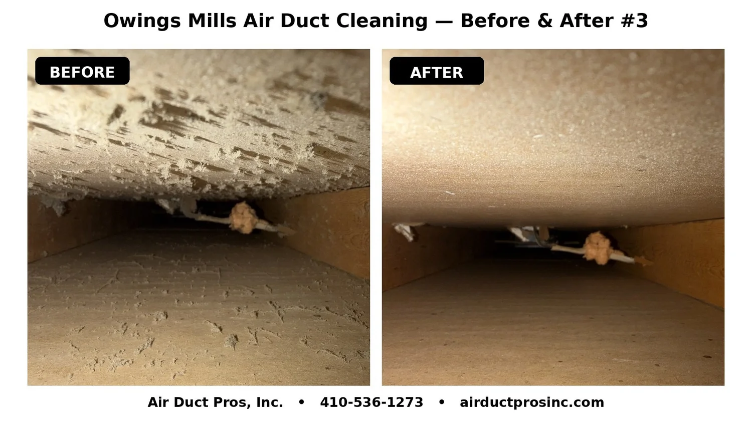 Before and after air duct cleaning in Owings Mills Maryland by Air Duct Pros, Inc.