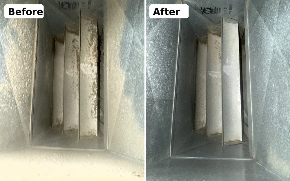 Before and after duct cleaning results from Air Duct Pros, Inc. in Catonsville Maryland