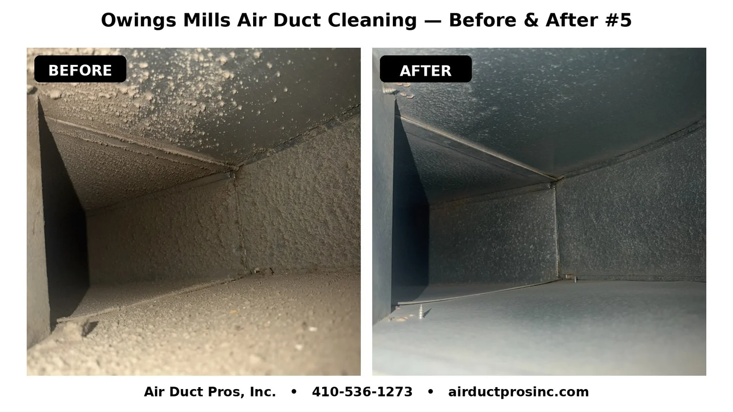 Before and after duct cleaning in Owings Mills Maryland by Air Duct Pros, Inc.
